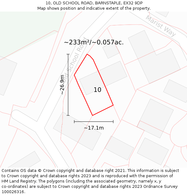 10, OLD SCHOOL ROAD, BARNSTAPLE, EX32 9DP: Plot and title map