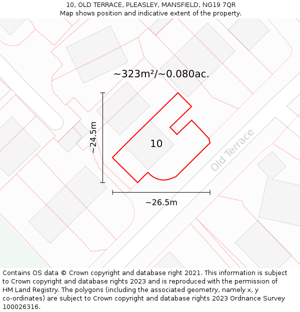10, OLD TERRACE, PLEASLEY, MANSFIELD, NG19 7QR: Plot and title map