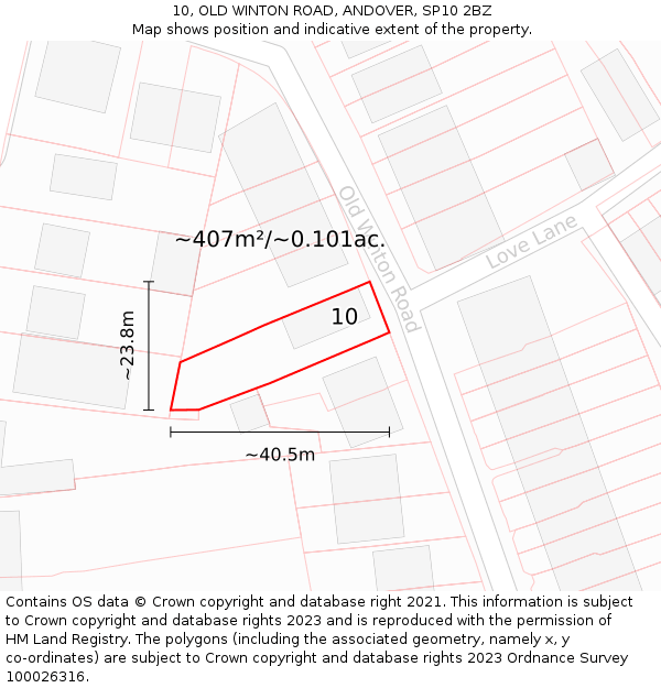 10, OLD WINTON ROAD, ANDOVER, SP10 2BZ: Plot and title map