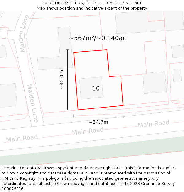 10, OLDBURY FIELDS, CHERHILL, CALNE, SN11 8HP: Plot and title map