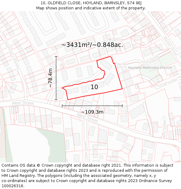 10, OLDFIELD CLOSE, HOYLAND, BARNSLEY, S74 9EJ: Plot and title map