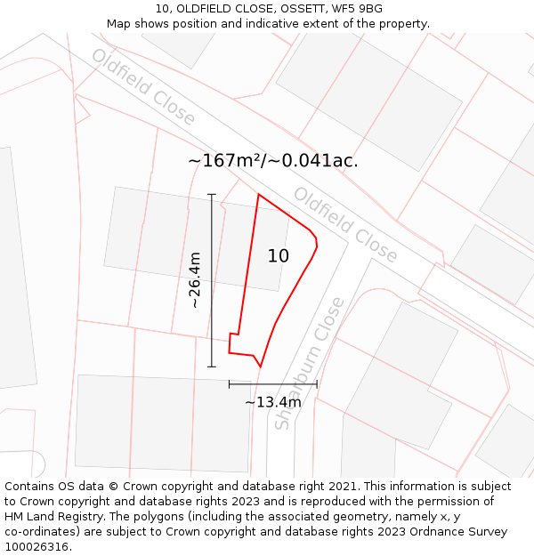 10, OLDFIELD CLOSE, OSSETT, WF5 9BG: Plot and title map