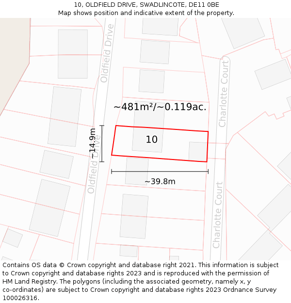 10, OLDFIELD DRIVE, SWADLINCOTE, DE11 0BE: Plot and title map