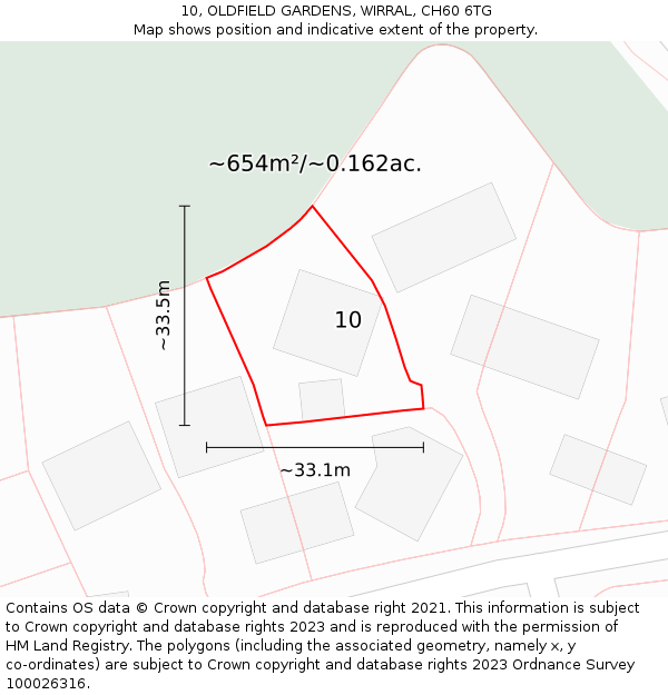 10, OLDFIELD GARDENS, WIRRAL, CH60 6TG: Plot and title map