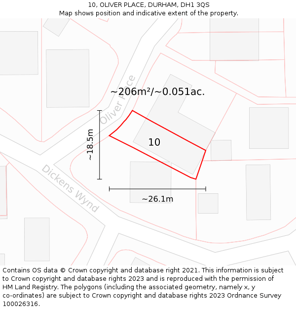 10, OLIVER PLACE, DURHAM, DH1 3QS: Plot and title map
