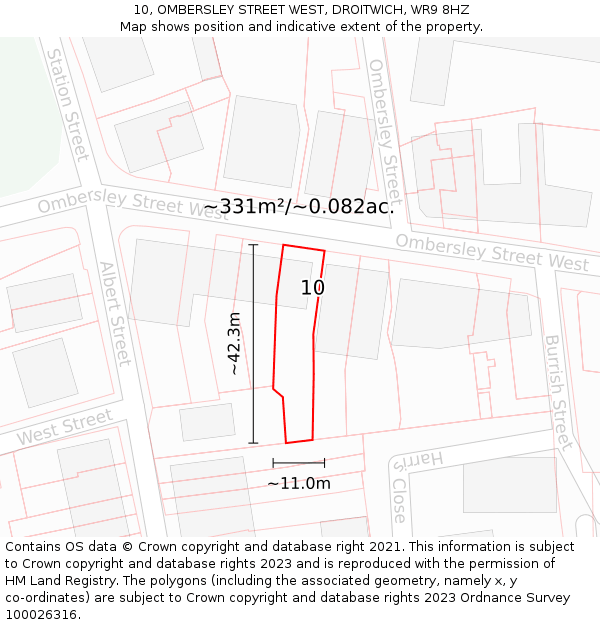 10, OMBERSLEY STREET WEST, DROITWICH, WR9 8HZ: Plot and title map