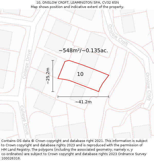 10, ONSLOW CROFT, LEAMINGTON SPA, CV32 6SN: Plot and title map