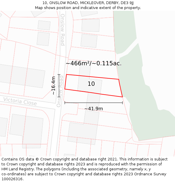 10, ONSLOW ROAD, MICKLEOVER, DERBY, DE3 9JJ: Plot and title map