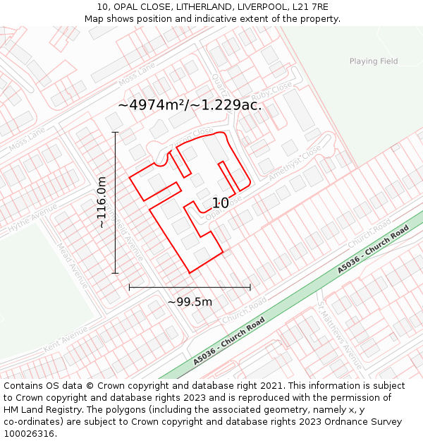 10, OPAL CLOSE, LITHERLAND, LIVERPOOL, L21 7RE: Plot and title map