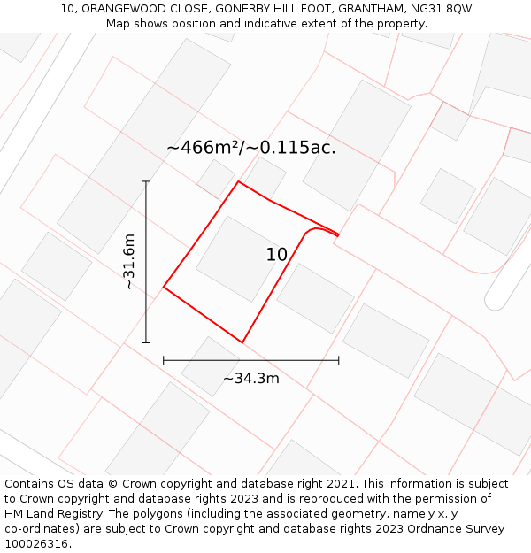 10, ORANGEWOOD CLOSE, GONERBY HILL FOOT, GRANTHAM, NG31 8QW: Plot and title map