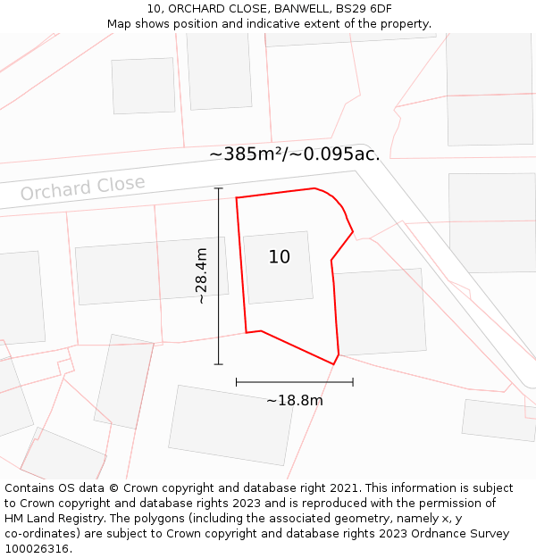 10, ORCHARD CLOSE, BANWELL, BS29 6DF: Plot and title map