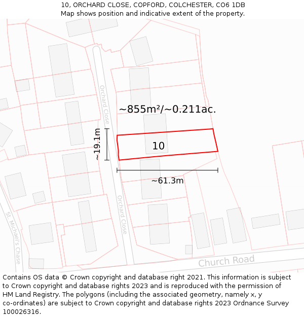 10, ORCHARD CLOSE, COPFORD, COLCHESTER, CO6 1DB: Plot and title map