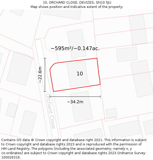 10, ORCHARD CLOSE, DEVIZES, SN10 5JU: Plot and title map