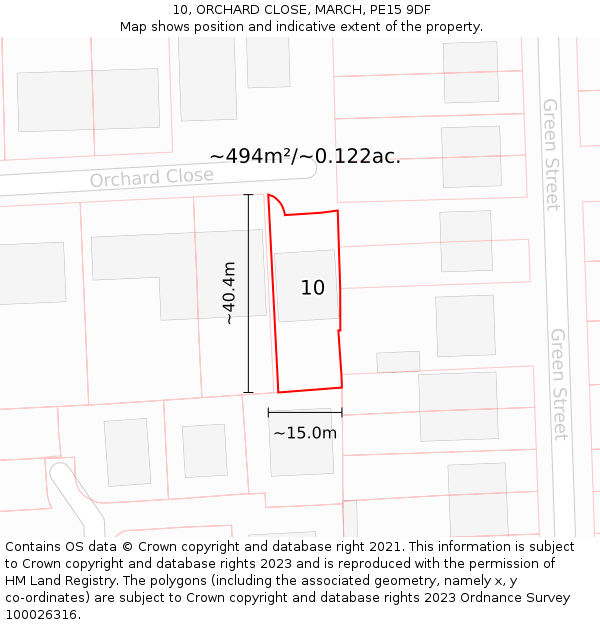10, ORCHARD CLOSE, MARCH, PE15 9DF: Plot and title map