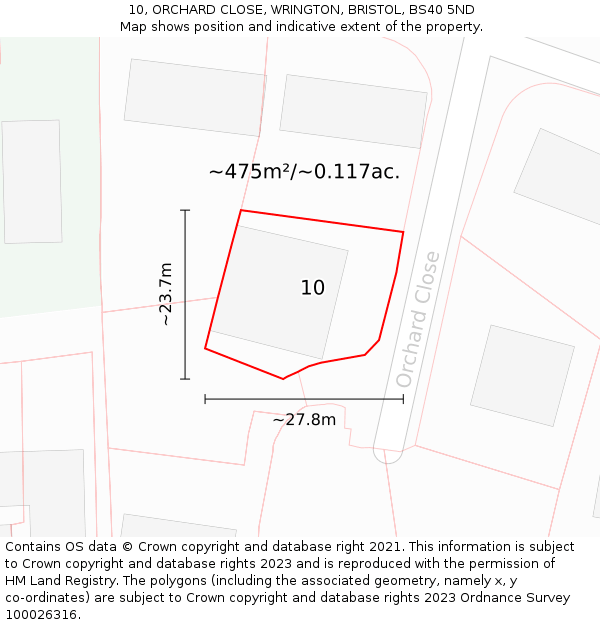 10, ORCHARD CLOSE, WRINGTON, BRISTOL, BS40 5ND: Plot and title map