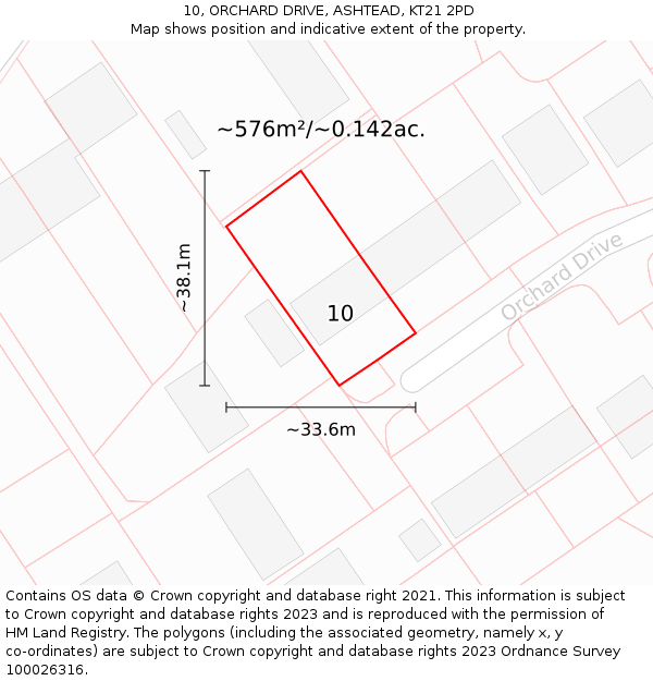 10, ORCHARD DRIVE, ASHTEAD, KT21 2PD: Plot and title map