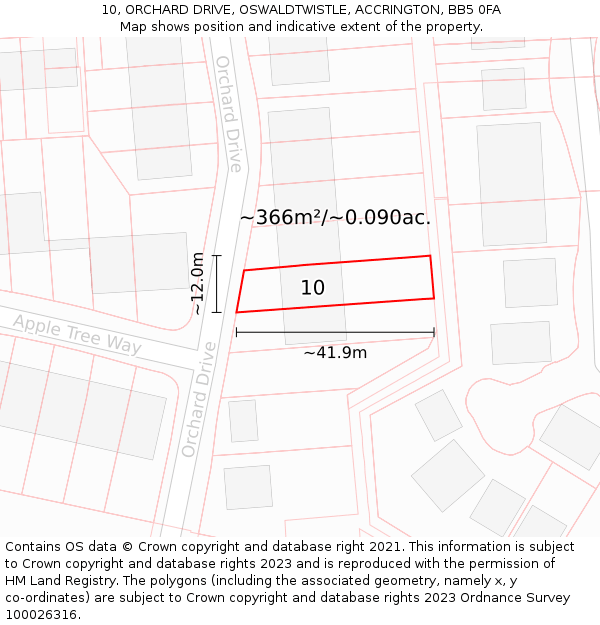10, ORCHARD DRIVE, OSWALDTWISTLE, ACCRINGTON, BB5 0FA: Plot and title map