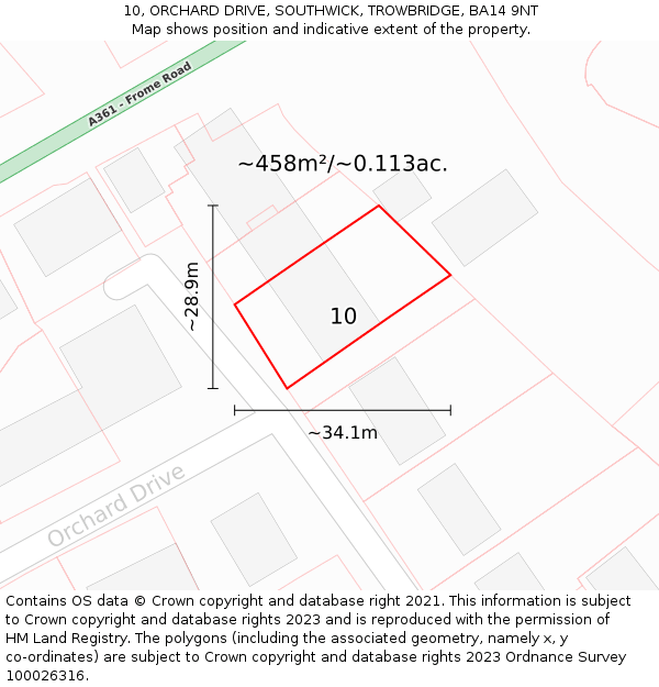 10, ORCHARD DRIVE, SOUTHWICK, TROWBRIDGE, BA14 9NT: Plot and title map