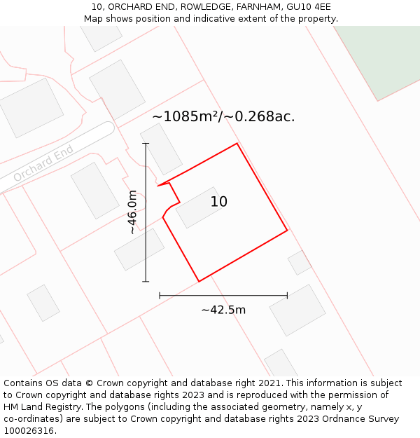 10, ORCHARD END, ROWLEDGE, FARNHAM, GU10 4EE: Plot and title map