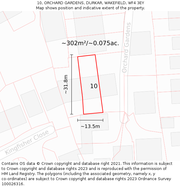 10, ORCHARD GARDENS, DURKAR, WAKEFIELD, WF4 3EY: Plot and title map