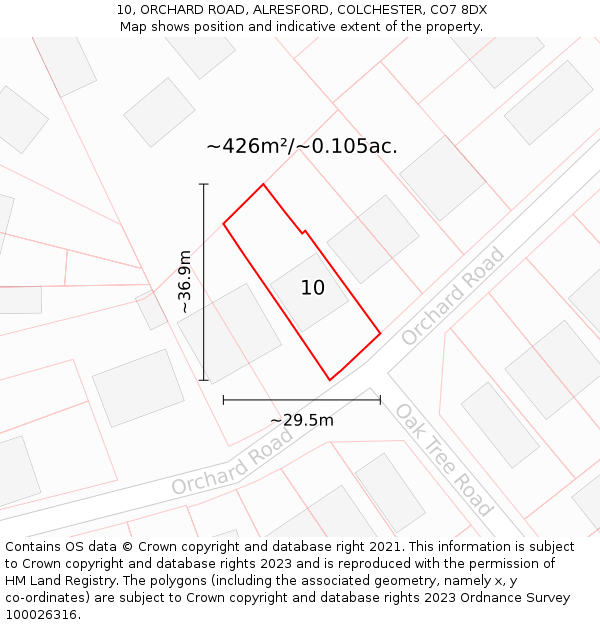 10, ORCHARD ROAD, ALRESFORD, COLCHESTER, CO7 8DX: Plot and title map