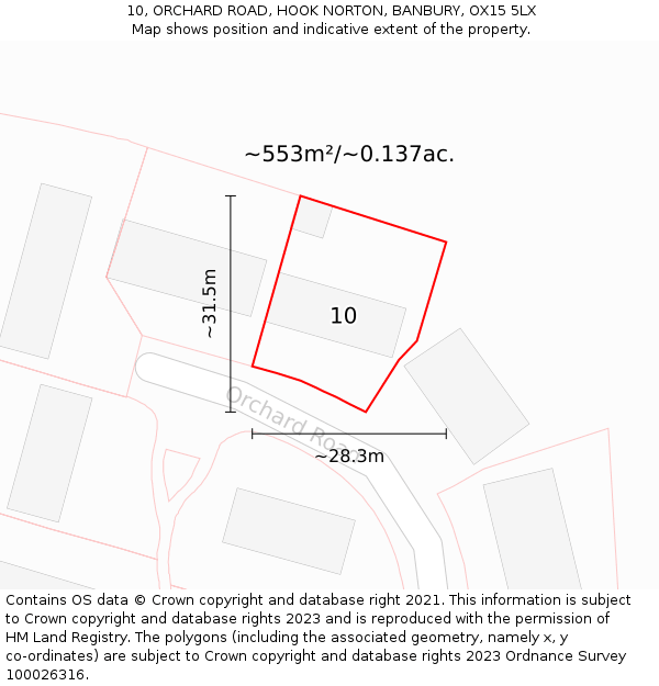 10, ORCHARD ROAD, HOOK NORTON, BANBURY, OX15 5LX: Plot and title map