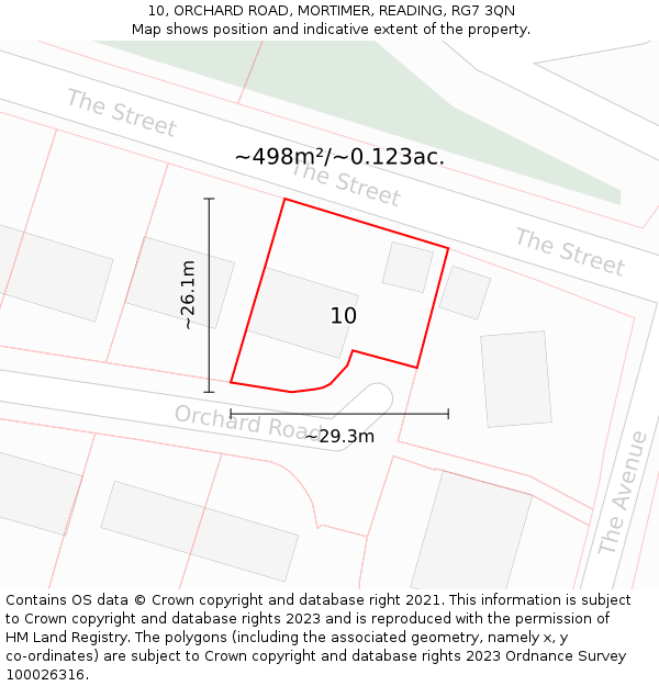 10, ORCHARD ROAD, MORTIMER, READING, RG7 3QN: Plot and title map