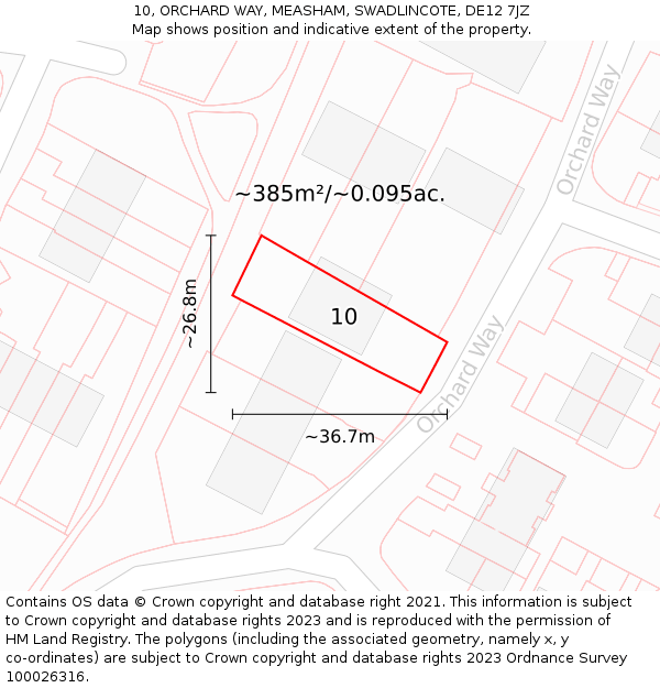 10, ORCHARD WAY, MEASHAM, SWADLINCOTE, DE12 7JZ: Plot and title map
