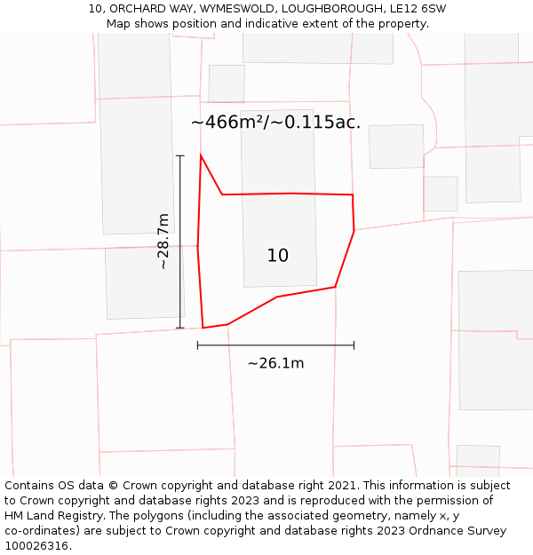 10, ORCHARD WAY, WYMESWOLD, LOUGHBOROUGH, LE12 6SW: Plot and title map