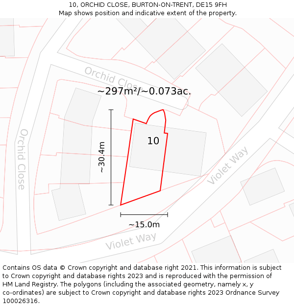 10, ORCHID CLOSE, BURTON-ON-TRENT, DE15 9FH: Plot and title map
