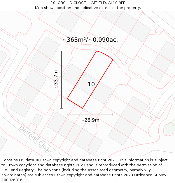 10, ORCHID CLOSE, HATFIELD, AL10 9FE: Plot and title map