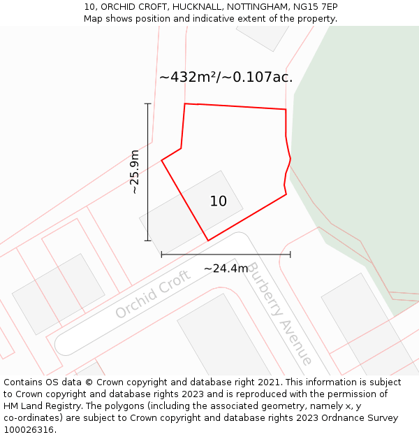 10, ORCHID CROFT, HUCKNALL, NOTTINGHAM, NG15 7EP: Plot and title map