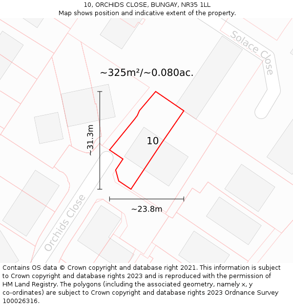 10, ORCHIDS CLOSE, BUNGAY, NR35 1LL: Plot and title map