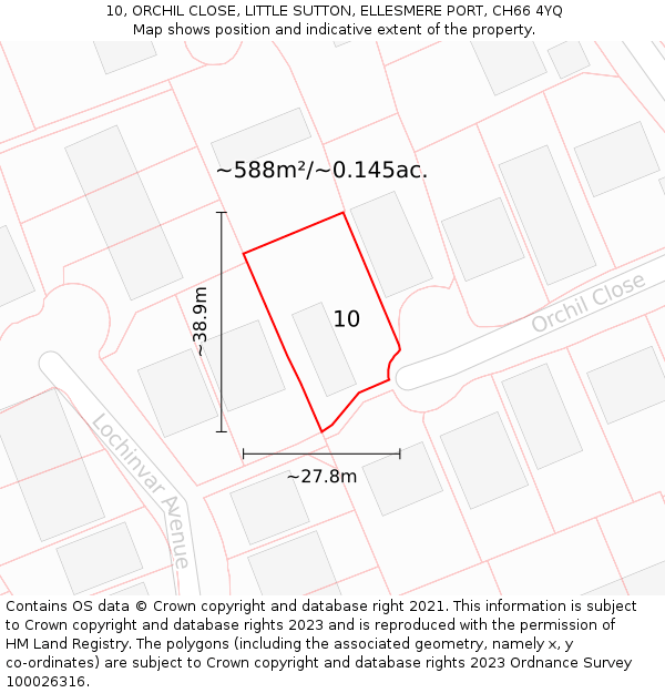 10, ORCHIL CLOSE, LITTLE SUTTON, ELLESMERE PORT, CH66 4YQ: Plot and title map