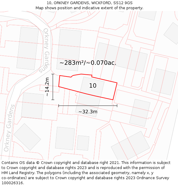 10, ORKNEY GARDENS, WICKFORD, SS12 9GS: Plot and title map
