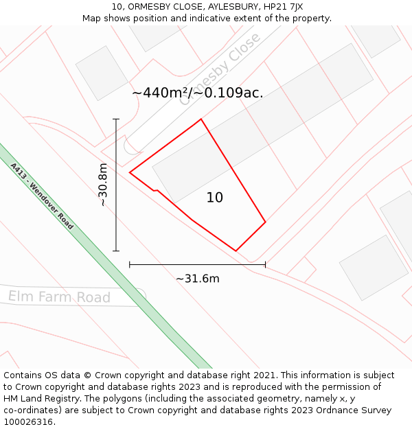 10, ORMESBY CLOSE, AYLESBURY, HP21 7JX: Plot and title map