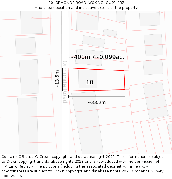 10, ORMONDE ROAD, WOKING, GU21 4RZ: Plot and title map
