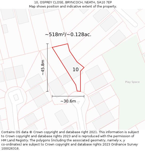 10, OSPREY CLOSE, BRYNCOCH, NEATH, SA10 7EP: Plot and title map