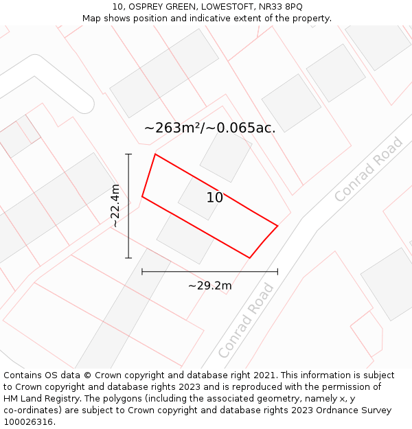 10, OSPREY GREEN, LOWESTOFT, NR33 8PQ: Plot and title map