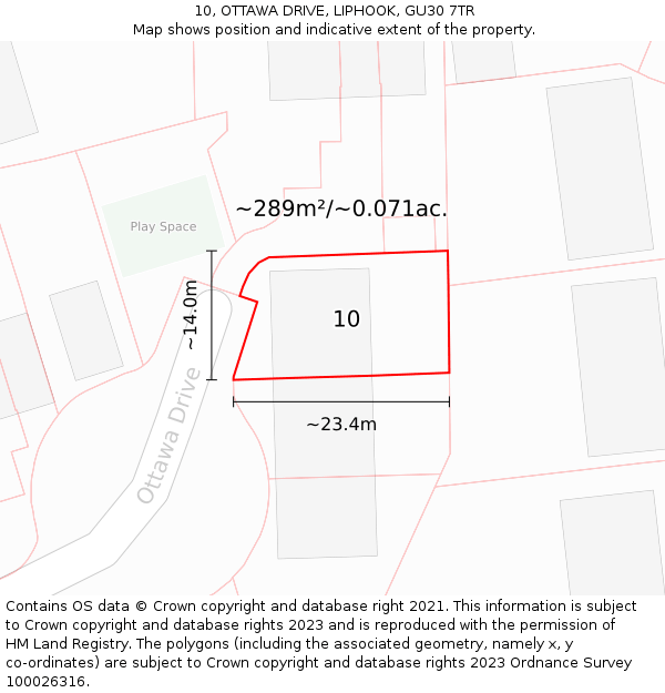 10, OTTAWA DRIVE, LIPHOOK, GU30 7TR: Plot and title map