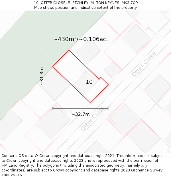 10, OTTER CLOSE, BLETCHLEY, MILTON KEYNES, MK3 7QP: Plot and title map