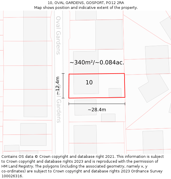 10, OVAL GARDENS, GOSPORT, PO12 2RA: Plot and title map