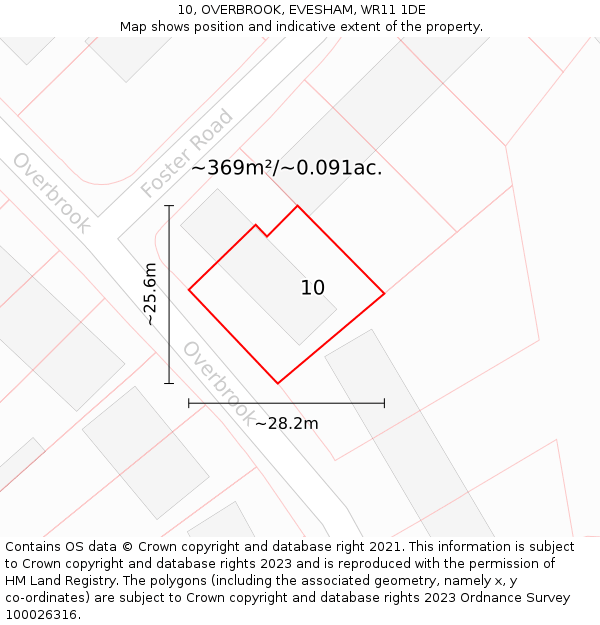 10, OVERBROOK, EVESHAM, WR11 1DE: Plot and title map