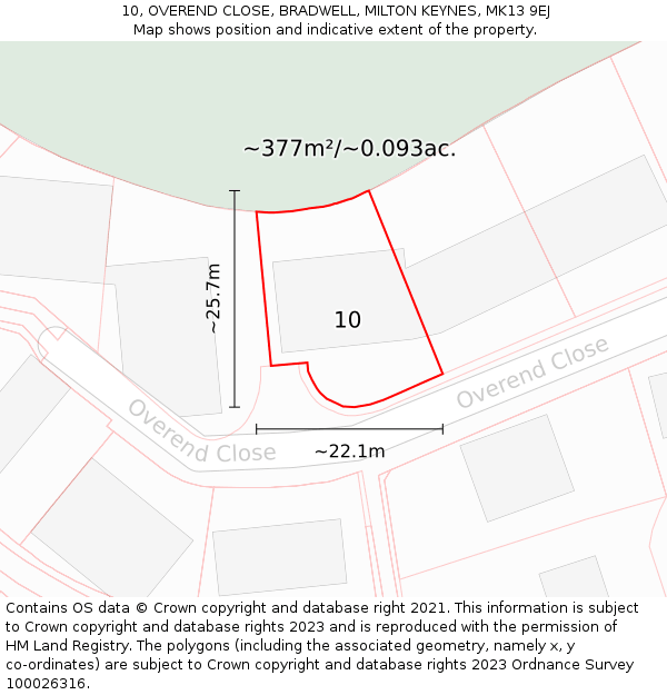 10, OVEREND CLOSE, BRADWELL, MILTON KEYNES, MK13 9EJ: Plot and title map
