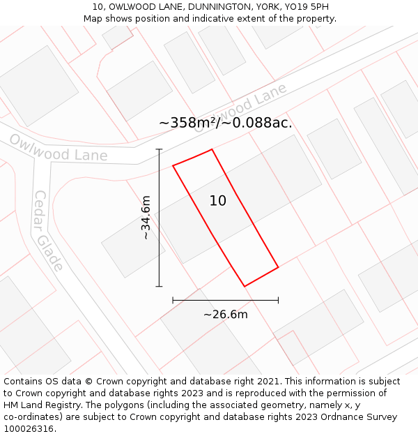 10, OWLWOOD LANE, DUNNINGTON, YORK, YO19 5PH: Plot and title map