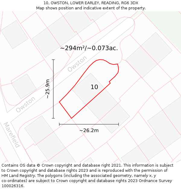10, OWSTON, LOWER EARLEY, READING, RG6 3DX: Plot and title map