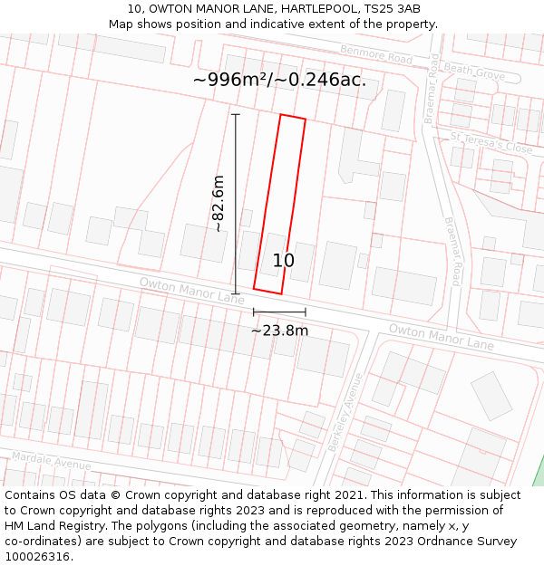 10, OWTON MANOR LANE, HARTLEPOOL, TS25 3AB: Plot and title map