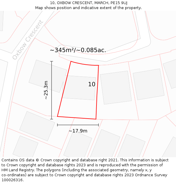 10, OXBOW CRESCENT, MARCH, PE15 9UJ: Plot and title map