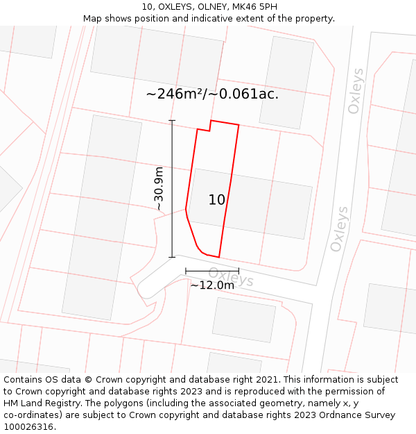 10, OXLEYS, OLNEY, MK46 5PH: Plot and title map