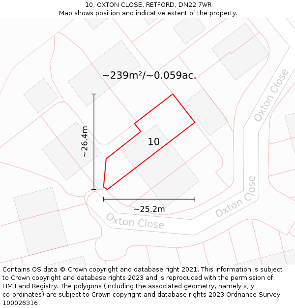 10, OXTON CLOSE, RETFORD, DN22 7WR: Plot and title map